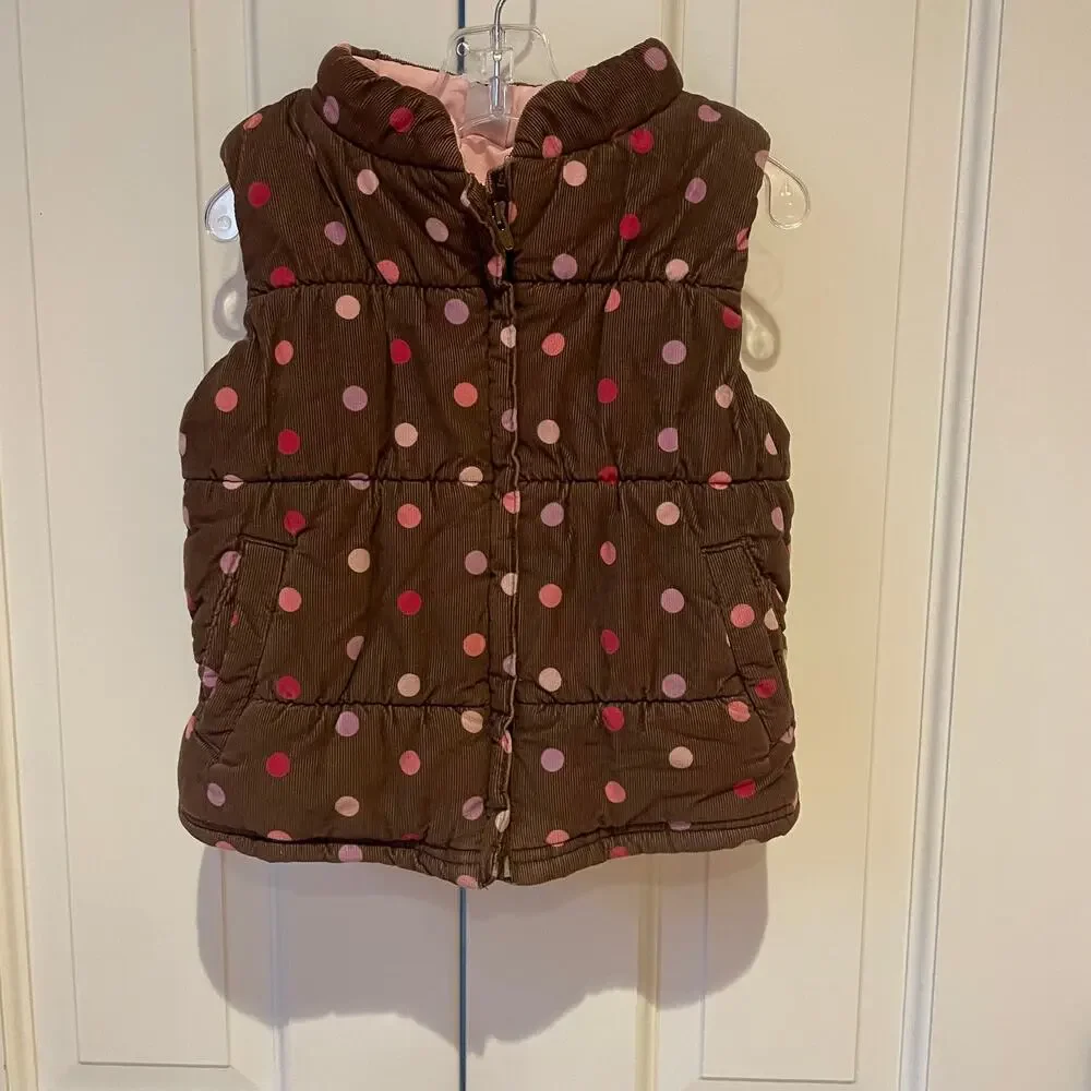 Carter's Girl's Brown Corduroy Vest With Pink Polka Dots Sz 4T
